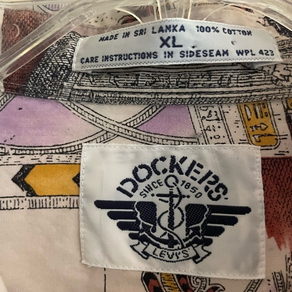 Vintage DOCKERS Shirt Mens XL Cream Ancient Egypt Print Button Short Sleeves - Picture 4 of 4